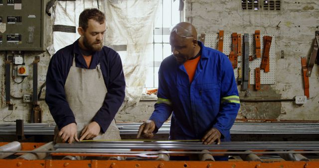 Workers Measuring Metal in Industrial Workshop - Download Free Stock Images Pikwizard.com