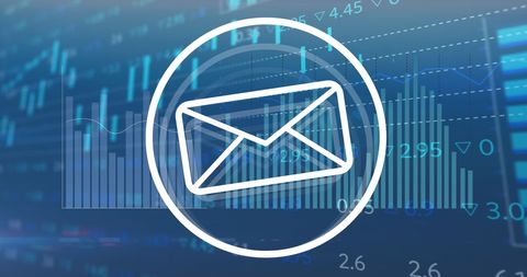 Digital communication icon over financial data charts