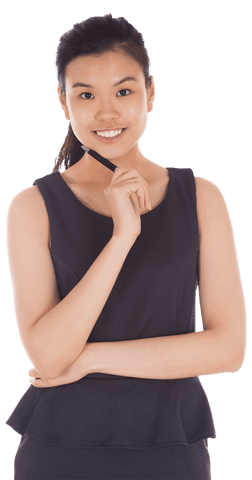 Confident Asian Business Woman Smiling on Transparent Background