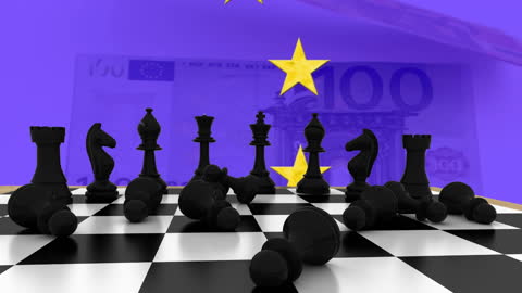 Animated Chess Game Over EU Flag and Currency