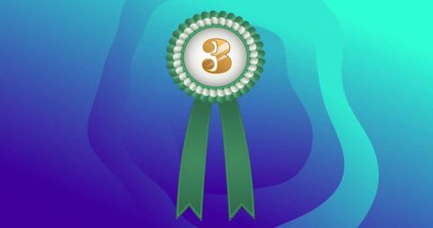 Green Number Three Badge with Abstract Blue Background