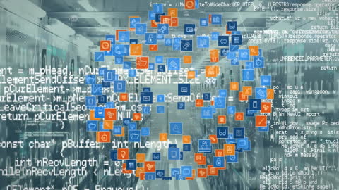 Digital Data Sphere Overlaying Server Room