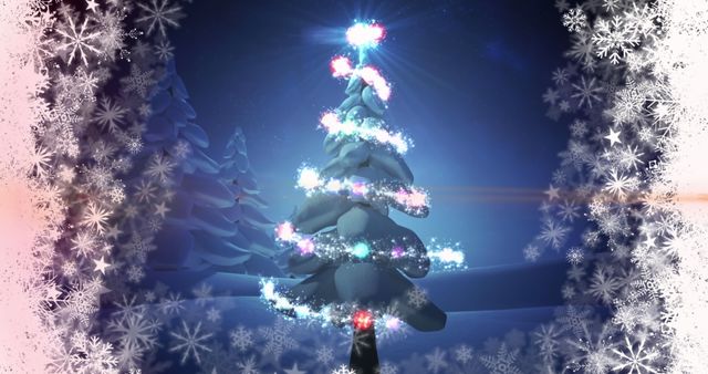 Magical Christmas Tree with Shooting Star and Sparkling Snowflakes - Download Free Stock Images Pikwizard.com