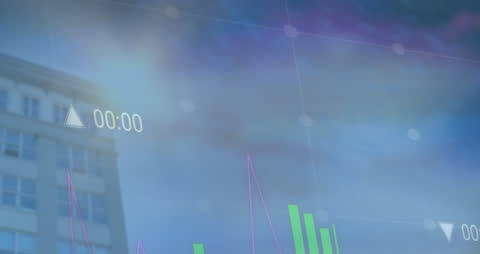Financial Data Animation Overlaying an Office Building