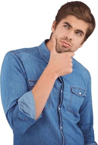 Transparent Thoughtful Young Man in Denim Shirt Thinking - Download Free Stock Videos Pikwizard.com