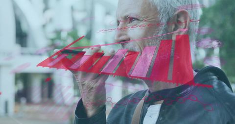 Senior Man Analyzing Financial Markets Using Smartphone