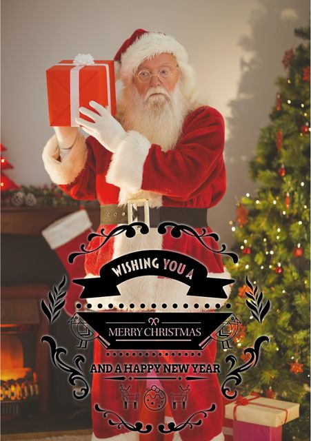 Santa Claus Holding Gift Box with Merry Christmas Greeting - Download Free Stock Templates Pikwizard.com