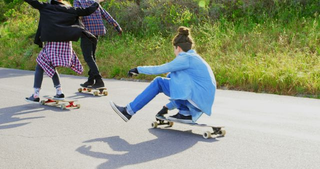 Group of Teenagers Skateboarding Together Outdoors on Sunny Day - Download Free Stock Images Pikwizard.com