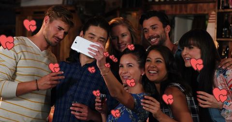 Friends Taking Group Selfie at Birthday Celebration