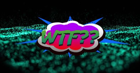 WTF Comic Style Text with Vibrant Digital Background