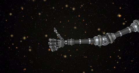 Robotic Arm Giving Thumbs-Up in Starry Space Background