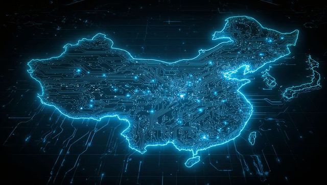 Futuristic Neon Map of China in Digital Network Style