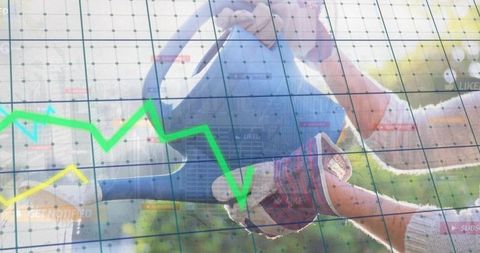 Data Visualization Overlaying Hands Watering Garden with Chart