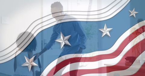 Father and Daughter Overlaid by American Flag Illustrates Patriotism