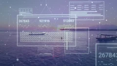 Digital Interface Overlays on Serene Seascape