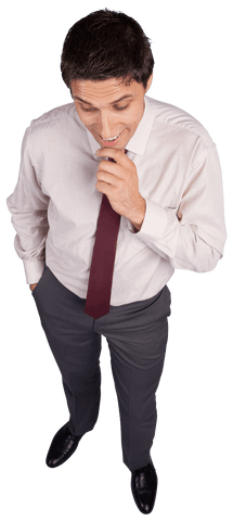 Transparent Thinking Businessman Touching Chin in White Shirt and Tie