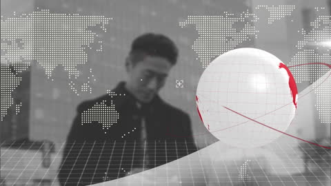 Digital Globe with Modern Businessman in Urban Setting