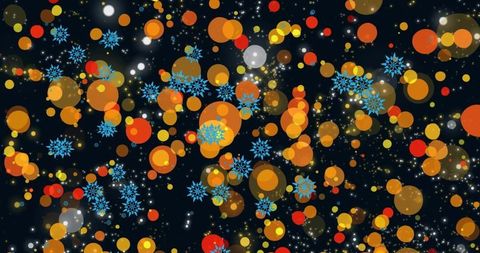 Festive Snowflakes and Light Circles on Dark Background