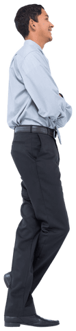 Confident businessman smiling in profile with transparent background