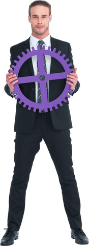 transparent businessman holding purple gear highlighting strategy - Download Free Stock Videos Pikwizard.com