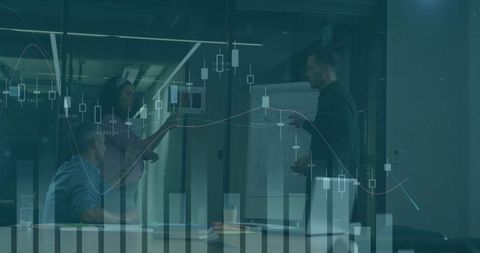 Team Presenting Financial Data in Glass-Walled Conference Room with Charts