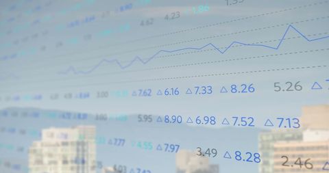 Digital Financial Data Overlay with Cityscape Background - Download Free Stock Images Pikwizard.com