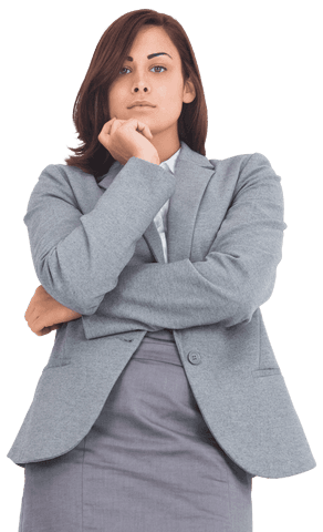 Confident Businesswoman in Gray Attire on Transparent Background