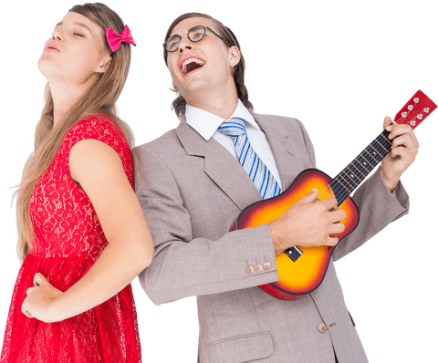 joyful hipster couple singing in red dress and suit with transparent background - Download Free Stock Videos Pikwizard.com