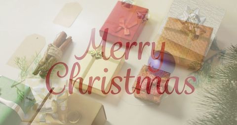 Christmas greetings with gift boxes and festive decorations