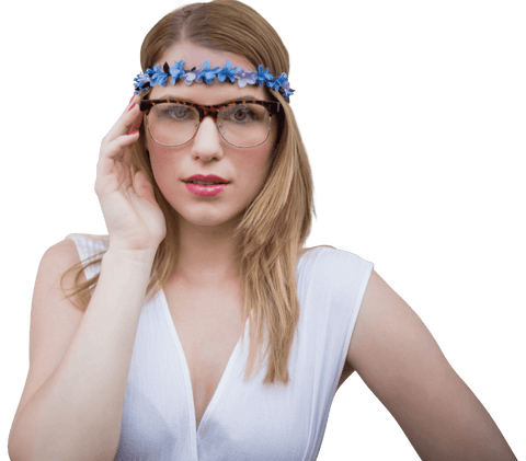 caucasian woman in glasses wearing flower headband transparent background - Download Free Stock Videos Pikwizard.com
