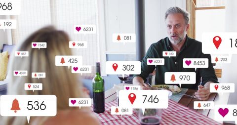 Social Media Engagement Notifications Surrounding Senior Couple