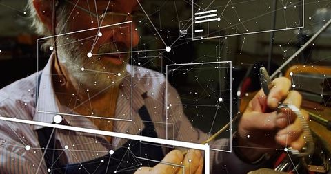 Artisan working with precision in digitalized workshop scene