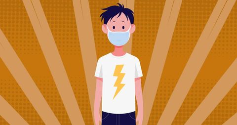 Young Man Wearing Face Mask with Cartoon Background - Download Free Stock Images Pikwizard.com