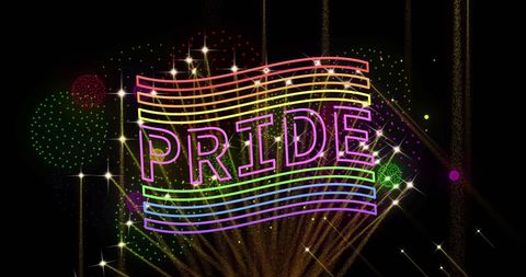 Vibrant Pride Rainbow Flag with Fireworks Celebration