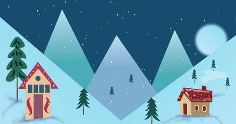 Snowy Winter Village Scene with Falling Snowflakes - Download Free Stock Images Pikwizard.com