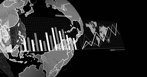 Digital Data Analysis on Global Map with Graphs and Computations - Download Free Stock Images Pikwizard.com