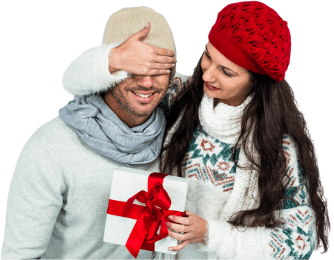 Transparent Joyful Couple with Gift Surprise