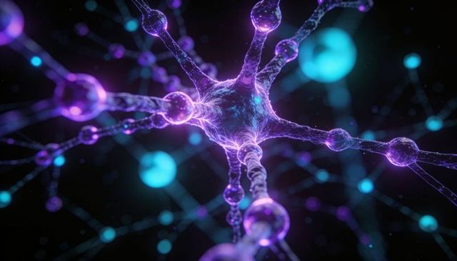 Pulsing Neon Neuron Network with Glowing Synapses and Filamentous Connectivity