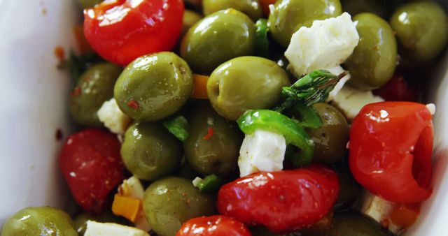 Gourmet Marinated Olives with Feta Cheese and Peppers Close-up - Download Free Stock Images Pikwizard.com