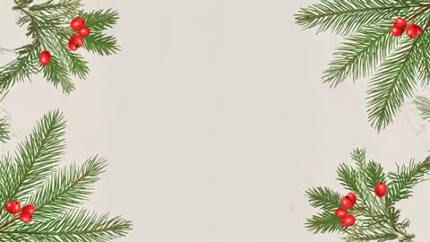Looping evergreen corner sprigs swaying over beige marble center for holiday text overlay