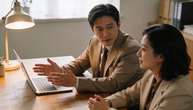 Manager explaining strategy while team member listening during professional office meeting