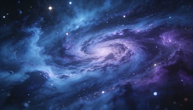 Swirling spiral galaxy revealing luminous core and nebula arms in vibrant deep space