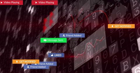 Social media notifications floating over digital analytics dashboard