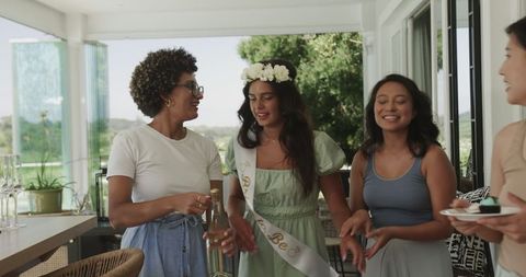 Bride-To-Be Celebrating Bachelorette with Friends in Outdoor Gathering