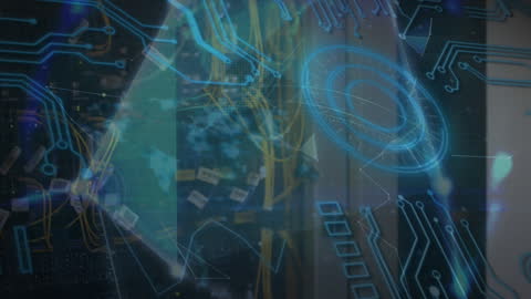 Futuristic Circuit Technology Overlaid on Network Cables