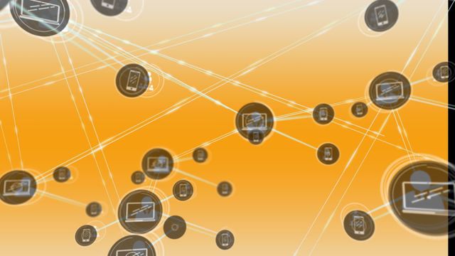 Abstract design depicting interconnected nodes on vibrant orange backdrop, symbolizing digital communication and networking. Ideal for illustrating concepts in technology, digital infrastructure, and online connectivity. Useful for presentations, background graphics, technology blogs, website headers, or educational materials on communication networks.