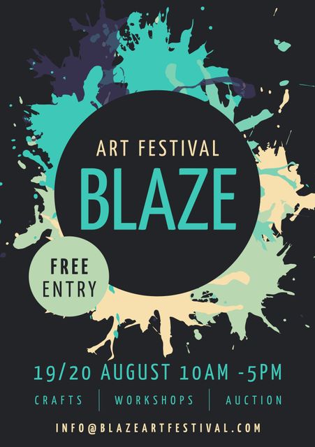 Blaze Art Festival Poster with Event Details and Paint Splashes - Download Free Stock Videos Pikwizard.com
