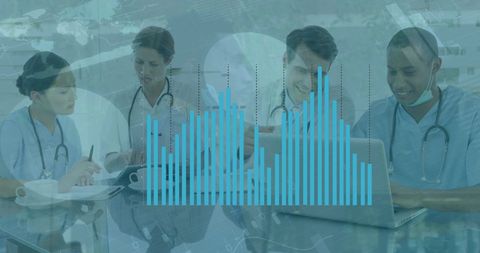 Medical Professionals Collaborating on Data Analysis in Modern Office