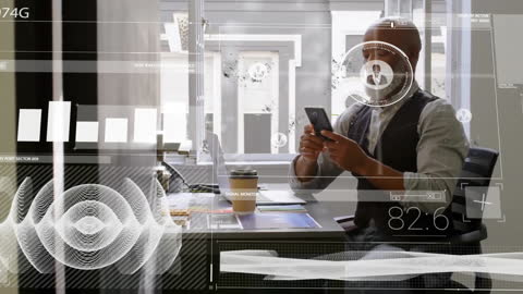 Futuristic Technology Interface with Businessman Using Smartphone