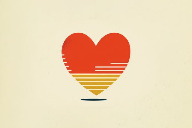 Red and orange heart on gray background, created using generative ai technology. Retro, love and heart concept.